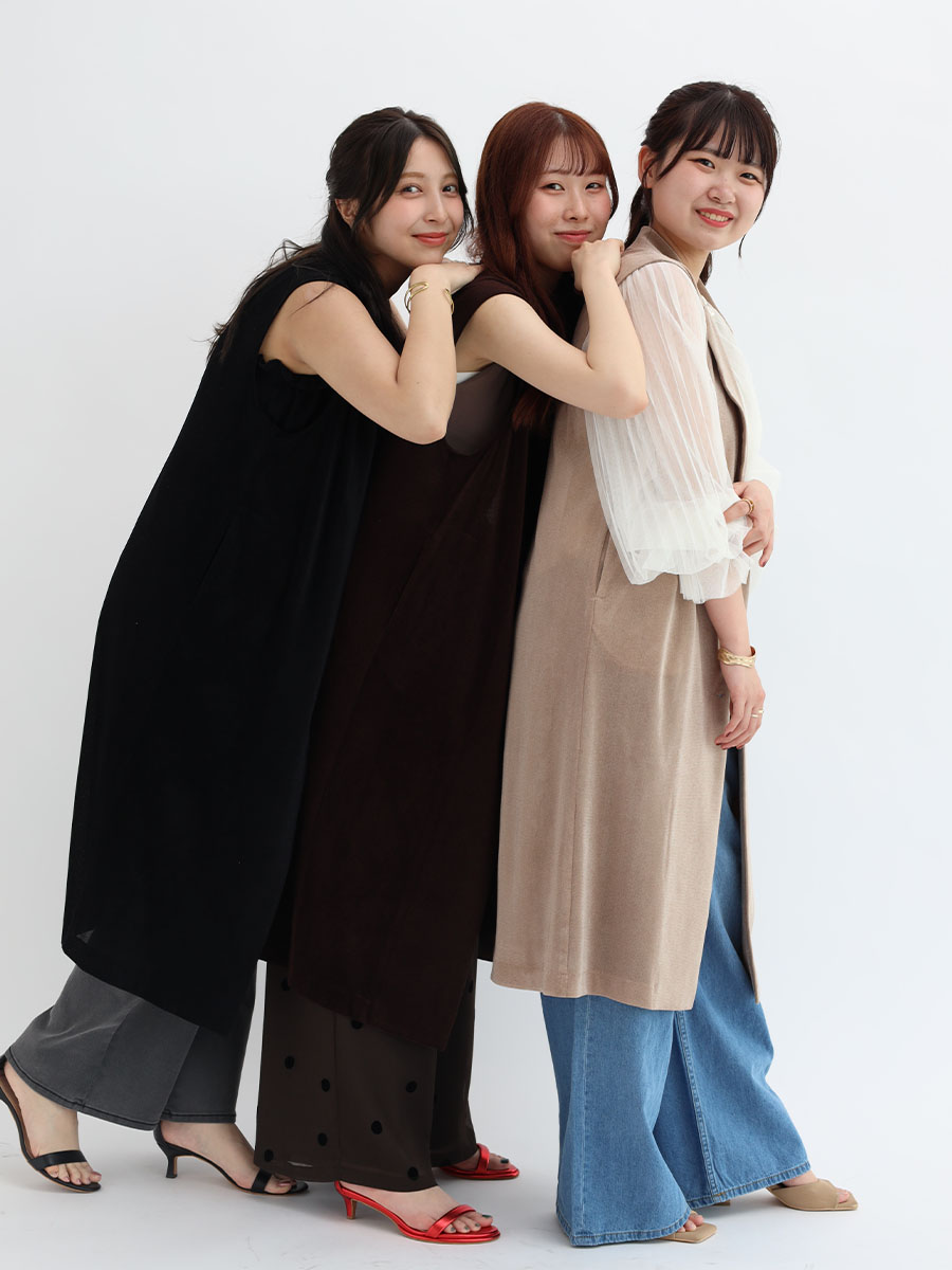 Mesh velour tailored long gilet